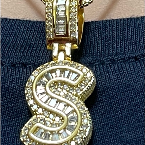 FASHION JEWELRY CHAIN STAINLESS STEEL LETTER S WITH ZIRCONIA MEDAL GOLD COLOR - Picture 4 of 13
